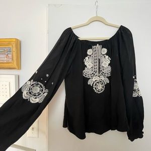 Black silk with with embroidery Calypso top